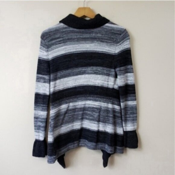 WHBM | Black Gray Striped Open Ruffle Cardigan Sweater Size XS - Picture 4 of 6